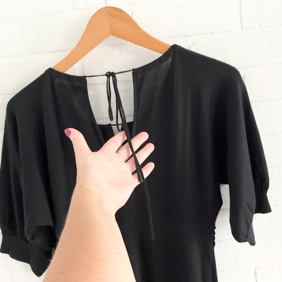 Banana Republic Mini Knit dress Milk maid Babydoll Pleated Black Silk Cotton S - Picture 8 of 11